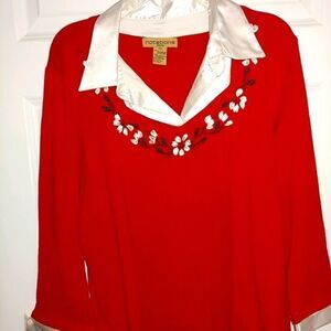 Notarions Red Sweater and Silk top